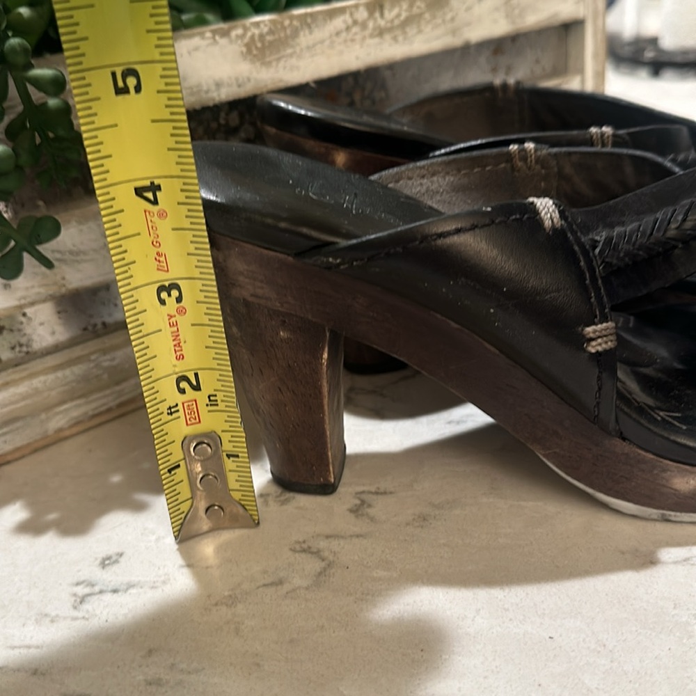 Cole Haan black leather/ wood slip on 4” heels - Picture 5 of 6